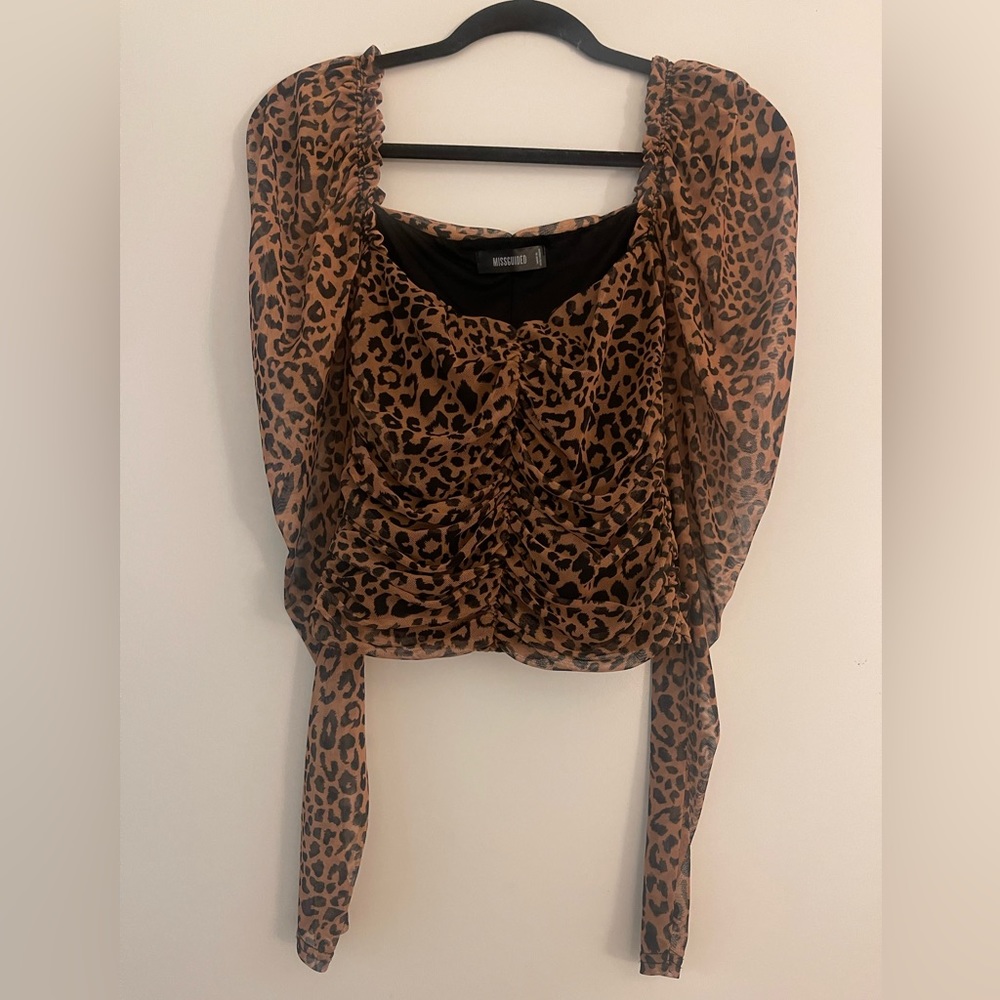 Missguided Leopard Print Rushed Long Sleeve Top
